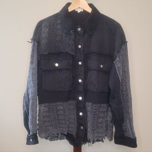 POL Black Lace Patchwork Boxy Button-up Size S